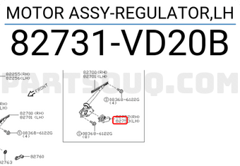 Nissan 82731VD20B MOTOR ASSY-REGULATOR,LH