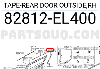 Nissan 82812EL400 TAPE-REAR DOOR OUTSIDE,RH