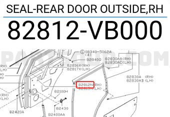 Nissan 82812VB000 SEAL-REAR DOOR OUTSIDE,RH