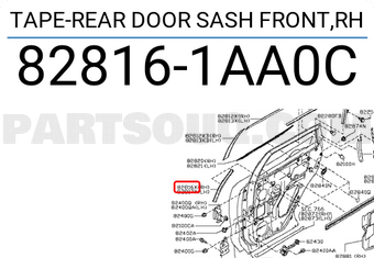 Nissan 828161AA0C TAPE-REAR DOOR SASH FRONT,RH