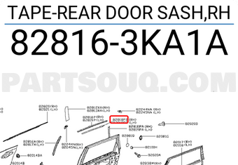 Nissan 828163KA1A TAPE-REAR DOOR SASH,RH