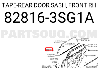 Nissan 828163SG1A Tape-Rear Door Sash, Front Rh