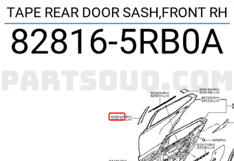 Nissan 828165RB0A TAPE REAR DOOR SASH,FRONT RH
