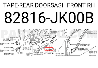 Nissan 82816JK00B TAPE-REAR DOORSASH FRONT RH