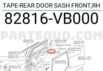 Nissan 82816VB000 TAPE-REAR DOOR SASH FRONT,RH