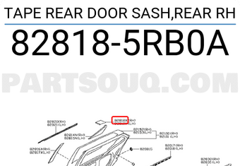 Nissan 828185RB0A TAPE REAR DOOR SASH,REAR RH