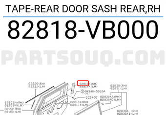 Nissan 82818VB000 TAPE-REAR DOOR SASH REAR,RH