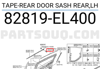 Nissan 82819EL400 TAPE-REAR DOOR SASH REAR,LH