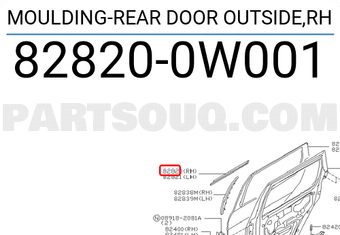 Nissan 828200W001 MOULDING-REAR DOOR OUTSIDE,RH