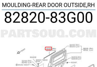 Nissan 8282083G00 MOULDING-REAR DOOR OUTSIDE,RH