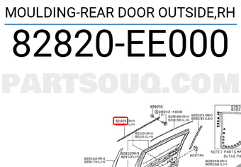 Nissan 82820EE000 MOULDING-REAR DOOR OUTSIDE,RH