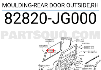 Nissan 82820JG000 MOULDING-REAR DOOR OUTSIDE,RH