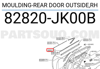 Nissan 82820JK00B MOULDING-REAR DOOR OUTSIDE,RH