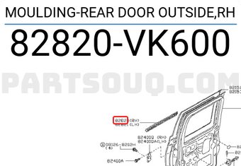 Nissan 82820VK600 MOULDING-REAR DOOR OUTSIDE,RH