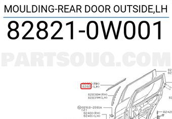 Nissan 828210W001 MOULDING-REAR DOOR OUTSIDE,LH