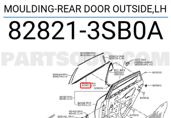 Nissan 828213SB0A MOULDING-REAR DOOR OUTSIDE,LH