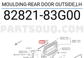 Nissan 8282183G00 MOULDING-REAR DOOR OUTSIDE,LH