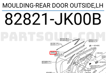 Nissan 82821JK00B MOULDING-REAR DOOR OUTSIDE,LH