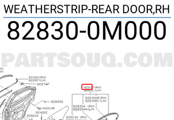 Nissan 828300M000 WEATHERSTRIP-REAR DOOR,RH