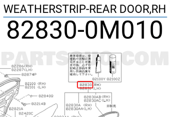 Nissan 828300M010 WEATHERSTRIP-REAR DOOR,RH