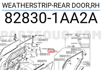 Nissan 828301AA2A WEATHERSTRIP-REAR DOOR,RH