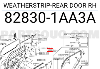 Nissan 828301AA3A WEATHERSTRIP-REAR DOOR RH