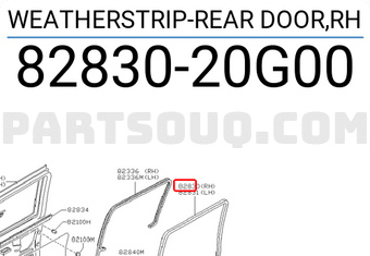 Nissan 8283020G00 WEATHERSTRIP-REAR DOOR,RH