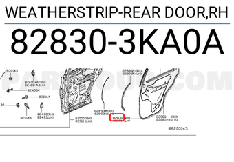 Nissan 828303KA0A WEATHERSTRIP-REAR DOOR,RH