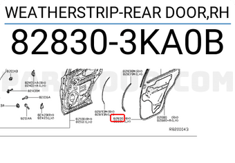 Nissan 828303KA0B WEATHERSTRIP-REAR DOOR,RH