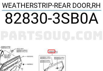 Nissan 828303SB0A WEATHERSTRIP-REAR DOOR,RH