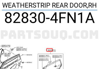 Nissan 828304FN1A WEATHERSTRIP REAR DOOR,RH