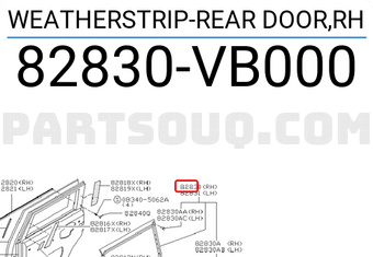 Nissan 82830VB000 WEATHERSTRIP-REAR DOOR,RH