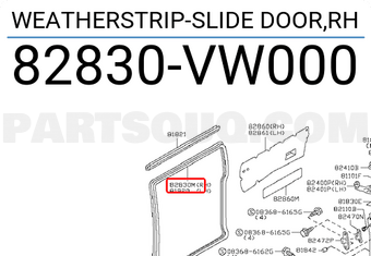 Nissan 82830VW000 WEATHERSTRIP-SLIDE DOOR,RH