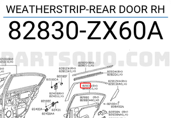 Nissan 82830ZX60A WEATHERSTRIP-REAR DOOR RH