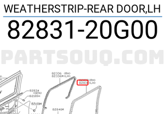 Nissan 8283120G00 WEATHERSTRIP-REAR DOOR,LH