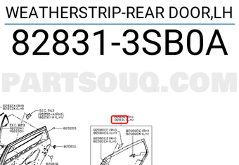 Nissan 828313SB0A WEATHERSTRIP-REAR DOOR,LH