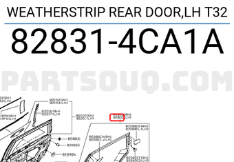 Nissan 828314CA1A WEATHERSTRIP REAR DOOR,LH T32