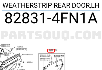 Nissan 828314FN1A WEATHERSTRIP REAR DOOR,LH