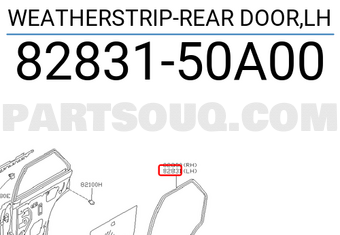 Nissan 8283150A00 WEATHERSTRIP-REAR DOOR,LH