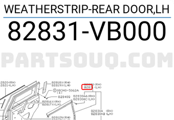 Nissan 82831VB000 WEATHERSTRIP-REAR DOOR,LH