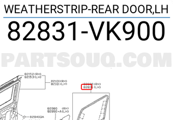 Nissan 82831VK900 WEATHERSTRIP-REAR DOOR,LH
