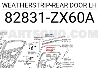 Nissan 82831ZX60A WEATHERSTRIP-REAR DOOR LH