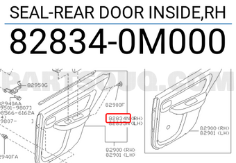Nissan 828340M000 SEAL-REAR DOOR INSIDE,RH