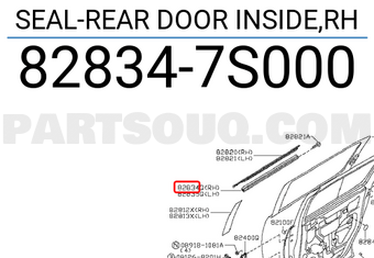 Nissan 828347S000 SEAL-REAR DOOR INSIDE,RH