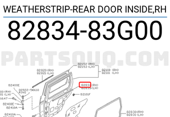 Nissan 8283483G00 WEATHERSTRIP-REAR DOOR INSIDE,RH