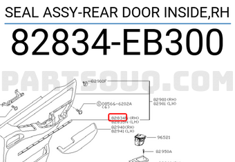 Nissan 82834EB300 SEAL ASSY-REAR DOOR INSIDE,RH