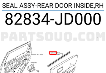 Nissan 82834JD000 SEAL ASSY-REAR DOOR INSIDE,RH