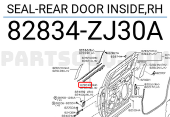 Nissan 82834ZJ30A SEAL-REAR DOOR INSIDE,RH