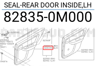 Nissan 828350M000 SEAL-REAR DOOR INSIDE,LH