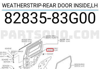Nissan 8283583G00 WEATHERSTRIP-REAR DOOR INSIDE,LH